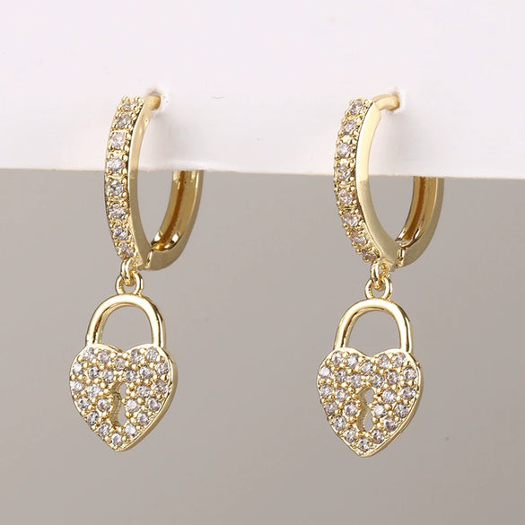 Wholesale Copper Simple Micropaved Zircon Earrings With Heart Butterfly Ear Hook Ear Buckle Geometric And Heart Shape Design For Women