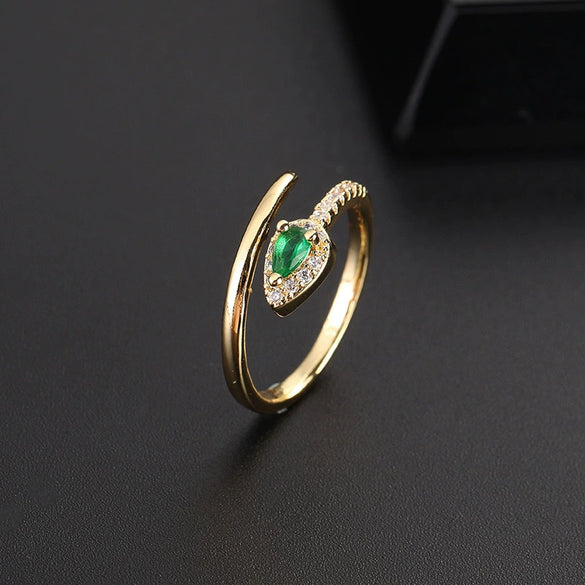 Wholesale Copper Snakeshaped Open Ring With Zircon Electroplated Retro Style