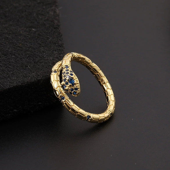 Wholesale Copper Snakeshaped Open Ring With Zircon Electroplated Retro Style
