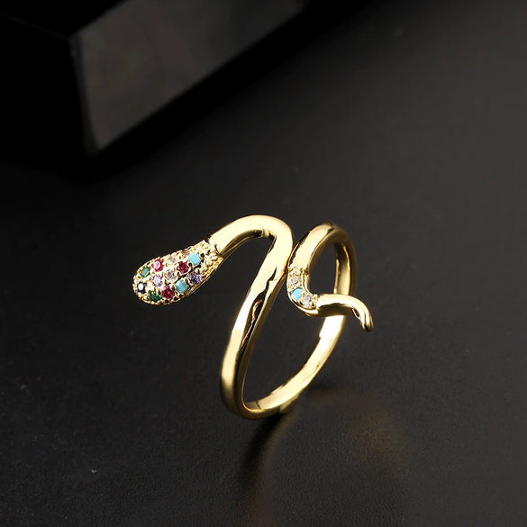 Wholesale Copper Snakeshaped Open Ring With Zircon Electroplated Retro Style