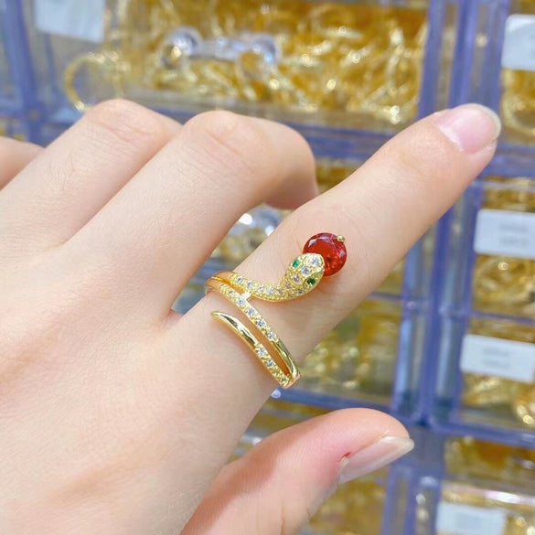 Wholesale Copper Snakeshaped Open Ring With Zircon Electroplated Retro Style