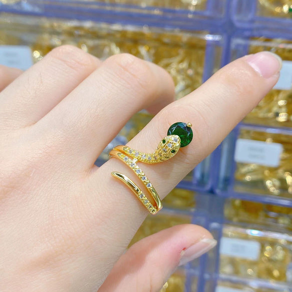 Wholesale Copper Snakeshaped Open Ring With Zircon Electroplated Retro Style