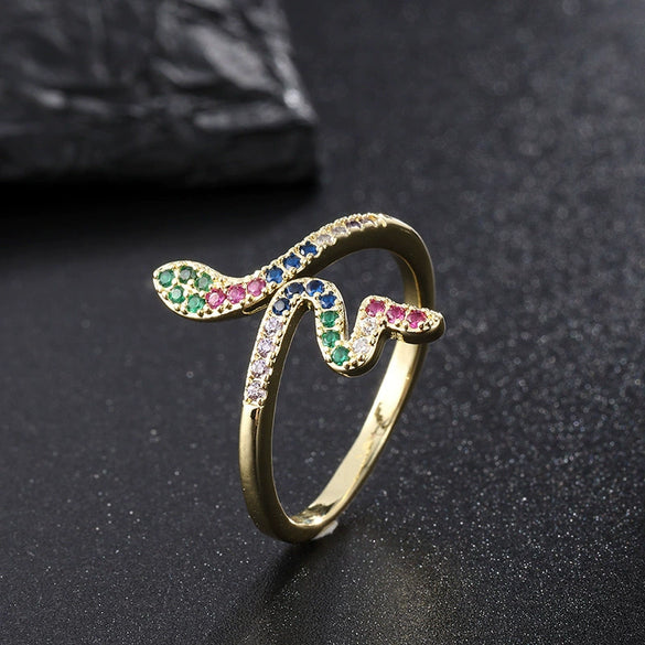 Wholesale Copper Snakeshaped Open Ring With Zircon Electroplated Retro Style