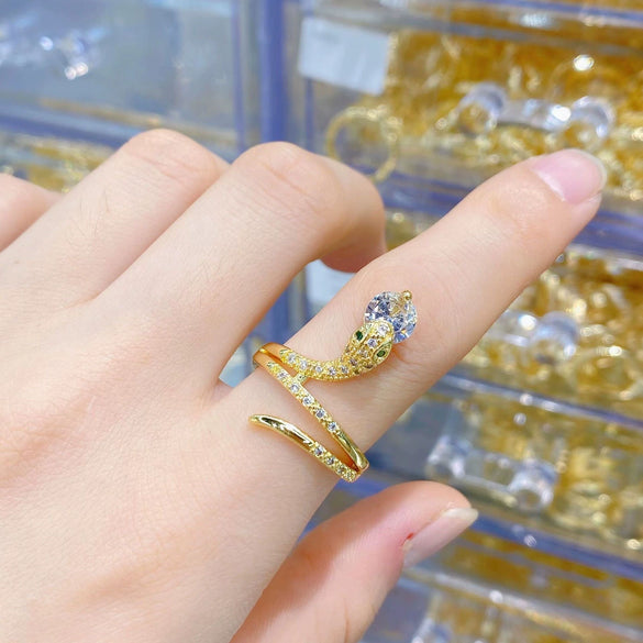 Wholesale Copper Snakeshaped Open Ring With Zircon Electroplated Retro Style
