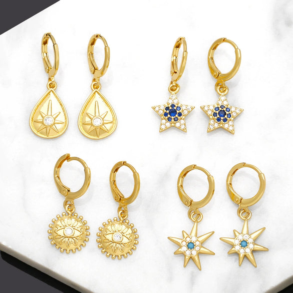 Wholesale Copper Star Earrings Retro Natural Style