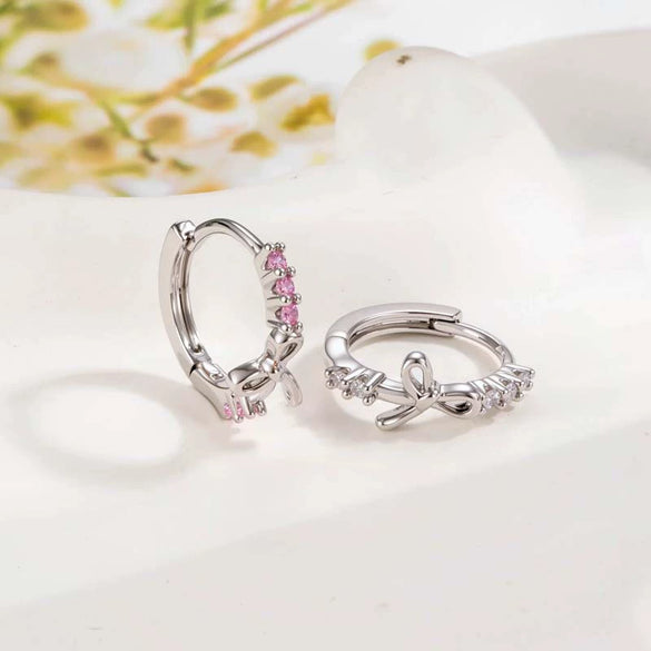 Wholesale Copper Sweet And Cute Bow Earrings Set With Zirconia For Women