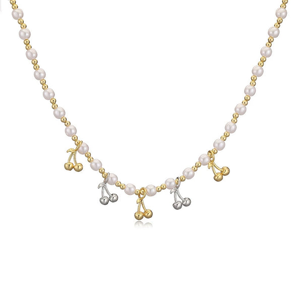 Wholesale Copper Sweet Fruitstyle Pendant Necklace With Dripping Oil Treatment And Pearl Chain