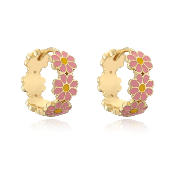 Wholesale Copper Sweet Style Flower Shape Dripping Oil Earrings For Women