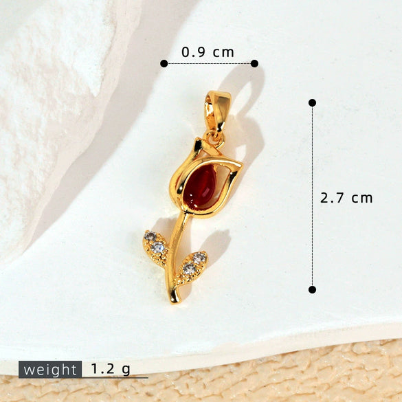 Wholesale Copper Tulip Zircon Flower Leaf Pattern Micropaved Necklace For Female With Cartoon Style