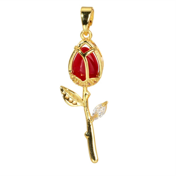 Wholesale Copper Tulip Zircon Flower Leaf Pattern Micropaved Necklace For Female With Cartoon Style