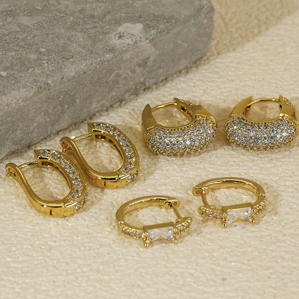 Wholesale Copper Ushaped Geometric Horseshoe Buckle Earrings With Microinlay Style For Women