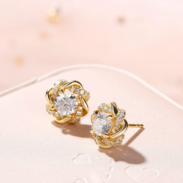 Wholesale Copper Women's Fragrant Flower Earrings With Four Leaf Clover Design And Zircon Styling