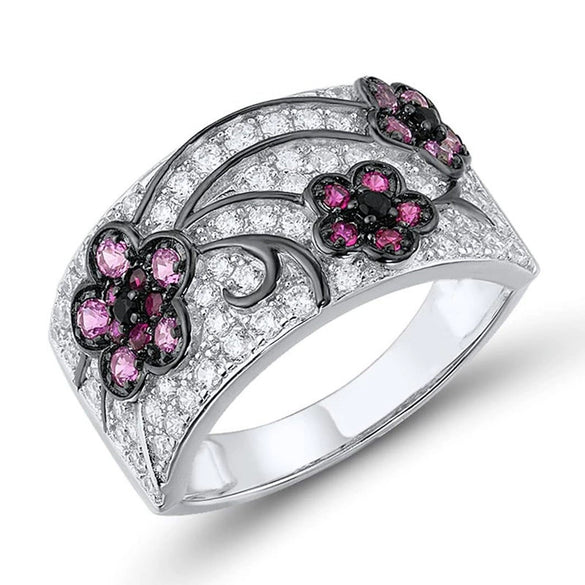 Wholesale Copper Women's Fresh Style Geometric And Flower Patterned Ring Jewelry With Zirconia Design