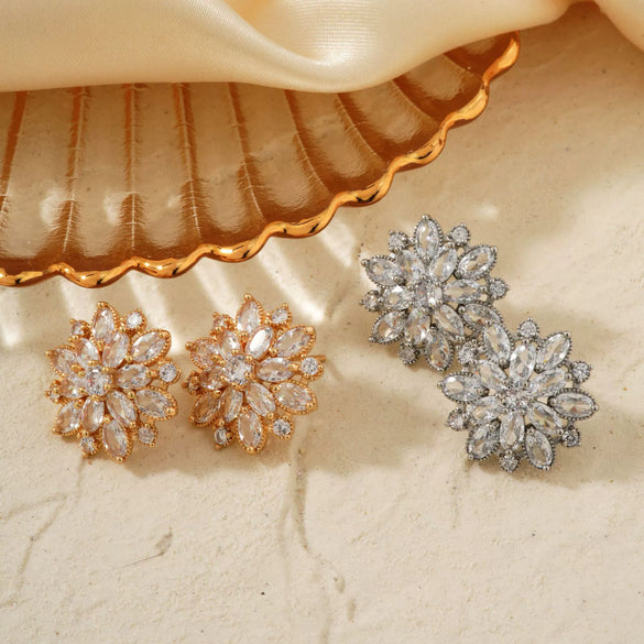 Wholesale Copper Women's Geometric Sunflower Double Layer Zircon Earrings Jewelry Accessories