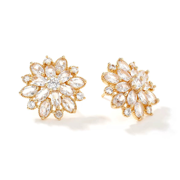 Wholesale Copper Women's Geometric Sunflower Double Layer Zircon Earrings Jewelry Accessories