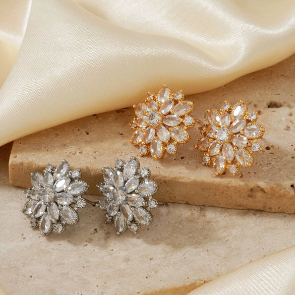 Wholesale Copper Women's Geometric Sunflower Double Layer Zircon Earrings Jewelry Accessories
