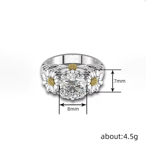 Wholesale Copper Women's Pastoral Style Single Ring With Flower And Geometric Pattern And Zirconia Inlaid