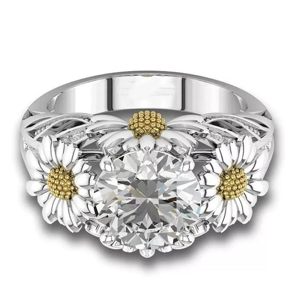Wholesale Copper Women's Pastoral Style Single Ring With Flower And Geometric Pattern And Zirconia Inlaid