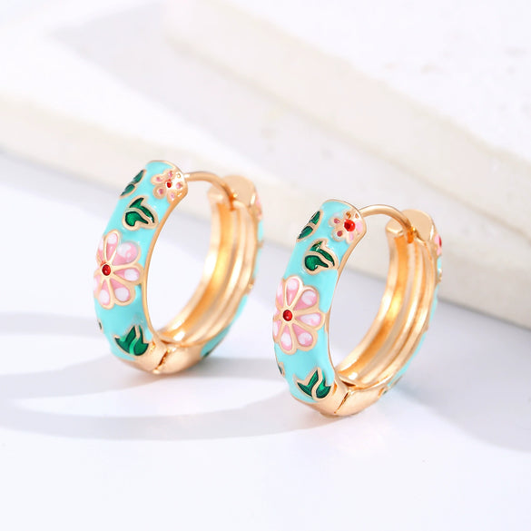 Wholesale Copper Women's Personality Flower Dripping Oil Circle Earring