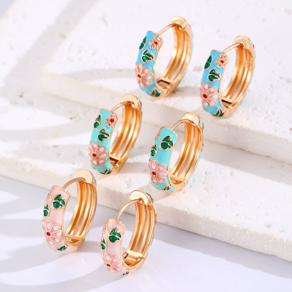 Wholesale Copper Women's Personality Flower Dripping Oil Circle Earring