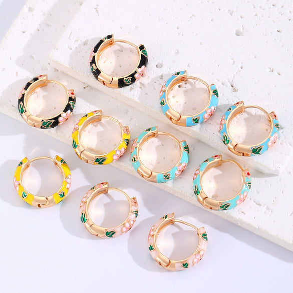 Wholesale Copper Women's Personality Flower Dripping Oil Circle Earring