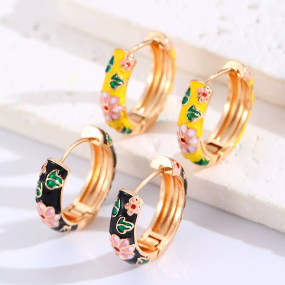 Wholesale Copper Women's Personality Flower Dripping Oil Circle Earring