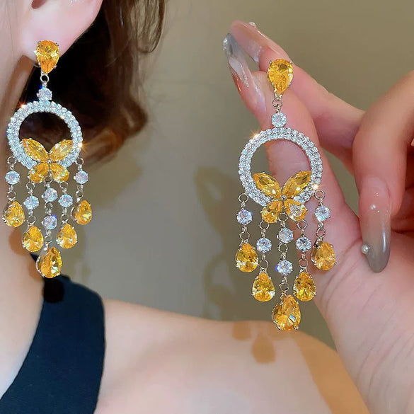 Wholesale Copper Zircon Butterfly Dragonfly Insect Diamond Earrings Highend Style