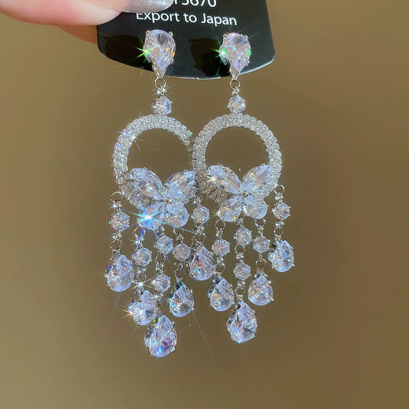 Wholesale Copper Zircon Butterfly Dragonfly Insect Diamond Earrings Highend Style
