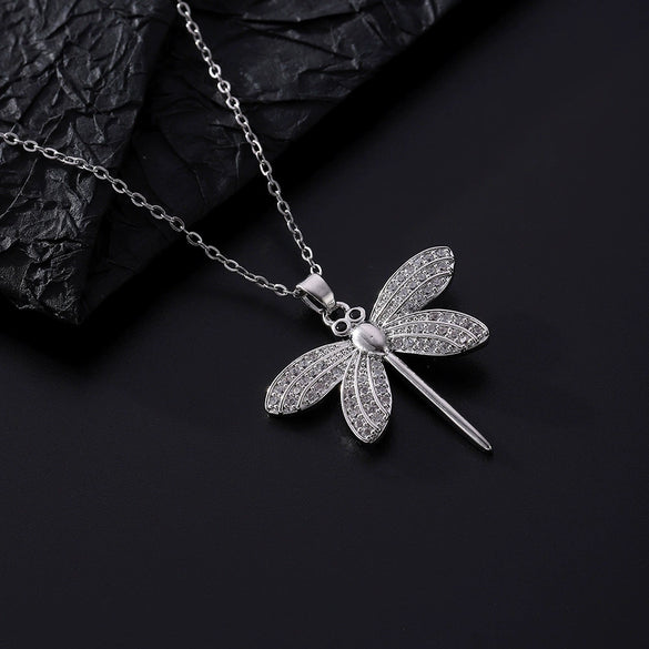 Wholesale Copper Zircon Electroplated Gold Dragonfly Pendant Necklace For Women Minimalist Animal Style