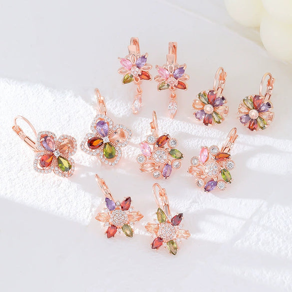 Wholesale Copper Zircon Flower Earrings For Women