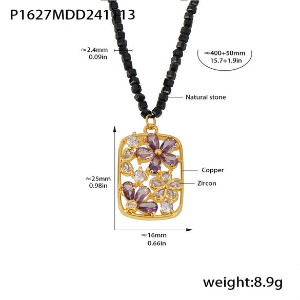 Wholesale Copper Zircon Flower Pendant Necklace With Geometric Pattern Handmade And Electroplated For Women