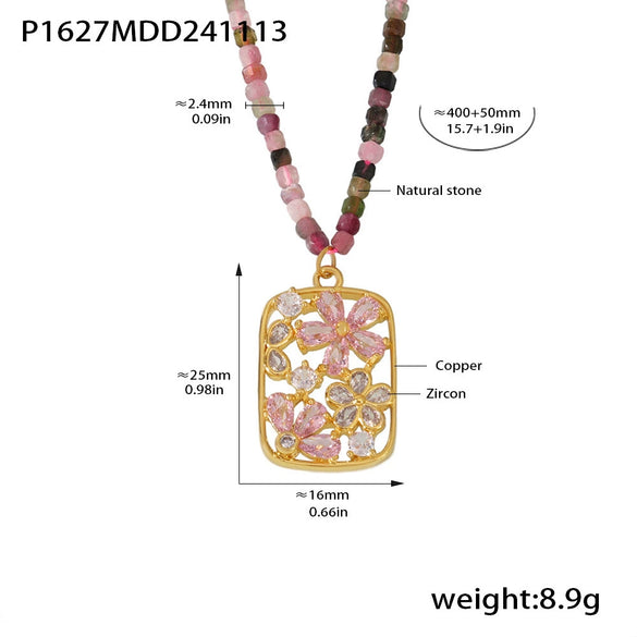 Wholesale Copper Zircon Flower Pendant Necklace With Geometric Pattern Handmade And Electroplated For Women