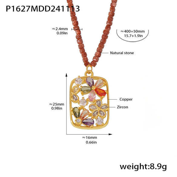 Wholesale Copper Zircon Flower Pendant Necklace With Geometric Pattern Handmade And Electroplated For Women