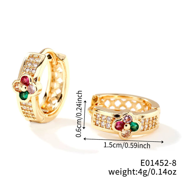 Wholesale Copper Zircon Geometric Round Four Leaf Flower Women's Earrings