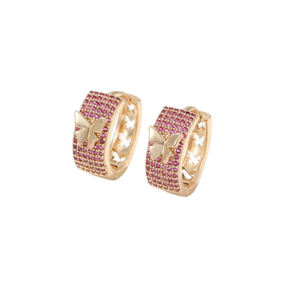 Wholesale Copper Zircon Inlay Bow Shaped Women's Earrings With Butterfly Design