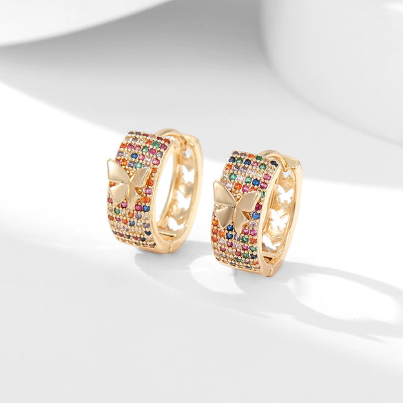 Wholesale Copper Zircon Inlay Bow Shaped Women's Earrings With Butterfly Design