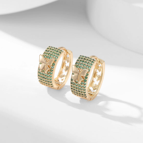 Wholesale Copper Zircon Inlay Bow Shaped Women's Earrings With Butterfly Design