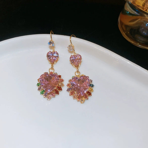 Wholesale Copper Zircon Love Water Drops Bells Micropaved Light Luxury Pendant Necklace Earrings Set