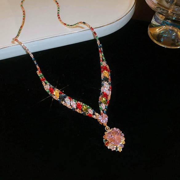 Wholesale Copper Zircon Love Water Drops Bells Micropaved Light Luxury Pendant Necklace Earrings Set