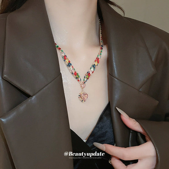 Wholesale Copper Zircon Love Water Drops Bells Micropaved Light Luxury Pendant Necklace Earrings Set
