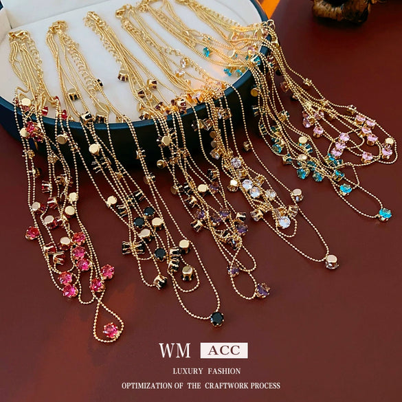 Wholesale Copper Zirconia Geometric Multilayered Clavicle Necklace For Women