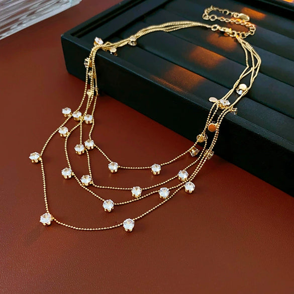 Wholesale Copper Zirconia Geometric Multilayered Clavicle Necklace For Women