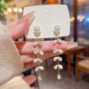 Wholesale Copper Zirconia Leaf Pattern Women's Fashionable Long Elegant Tassel Earrings