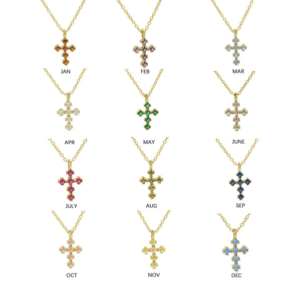 Wholesale Copper Zirconium December Birthstone Cross Pendant Necklace With Ochain And Electroplating