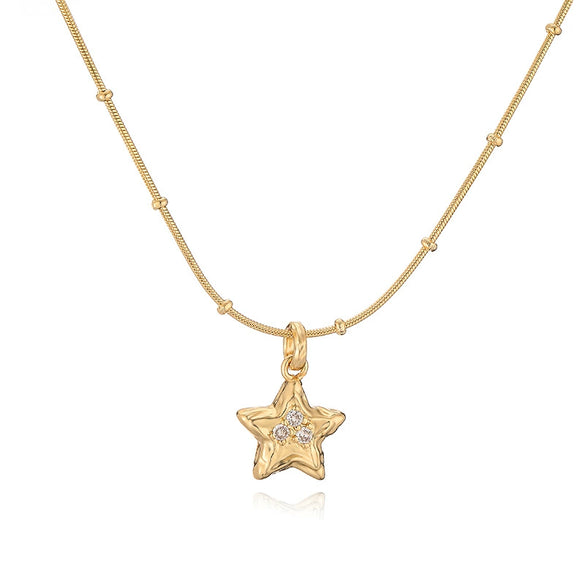 Wholesale Copper Zirconium Pleated Love Fivepointed Star Women's Necklace Bead Chain Clavicle Chain