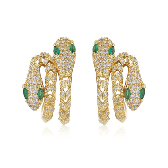 Wholesale Copperplated Animal Snakeshaped Earrings With Emerald Zircon For Unisex Highend Retro Design