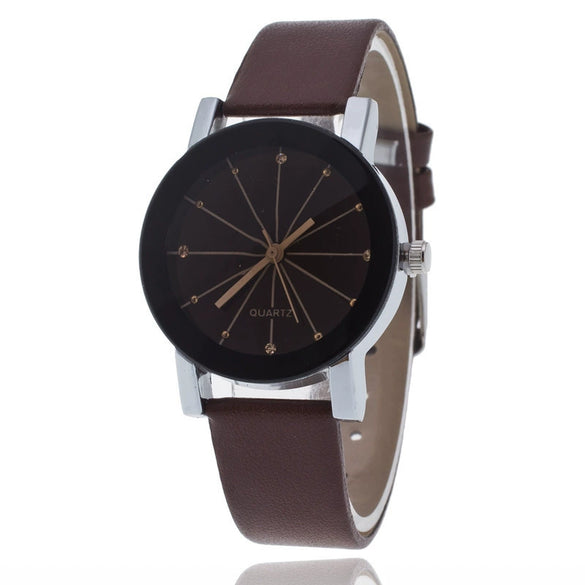 Wholesale Couple Belt Watches Casual Style Round Dial Pu Belt Stainless Steel Buckle Alloy Case