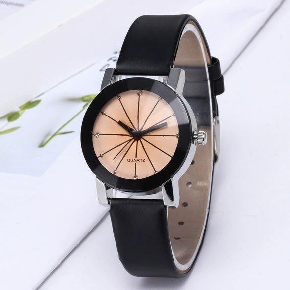 Wholesale Couple Belt Watches Casual Style Round Dial Pu Belt Stainless Steel Buckle Alloy Case
