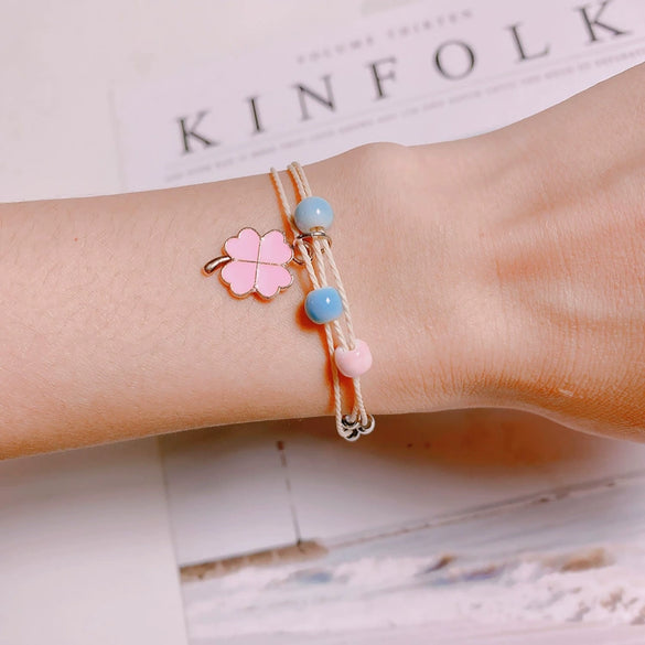 Wholesale Couple Bracelet Artificial Leather Four Leaf Clover Style Jewelry