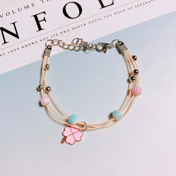 Wholesale Couple Bracelet Artificial Leather Four Leaf Clover Style Jewelry